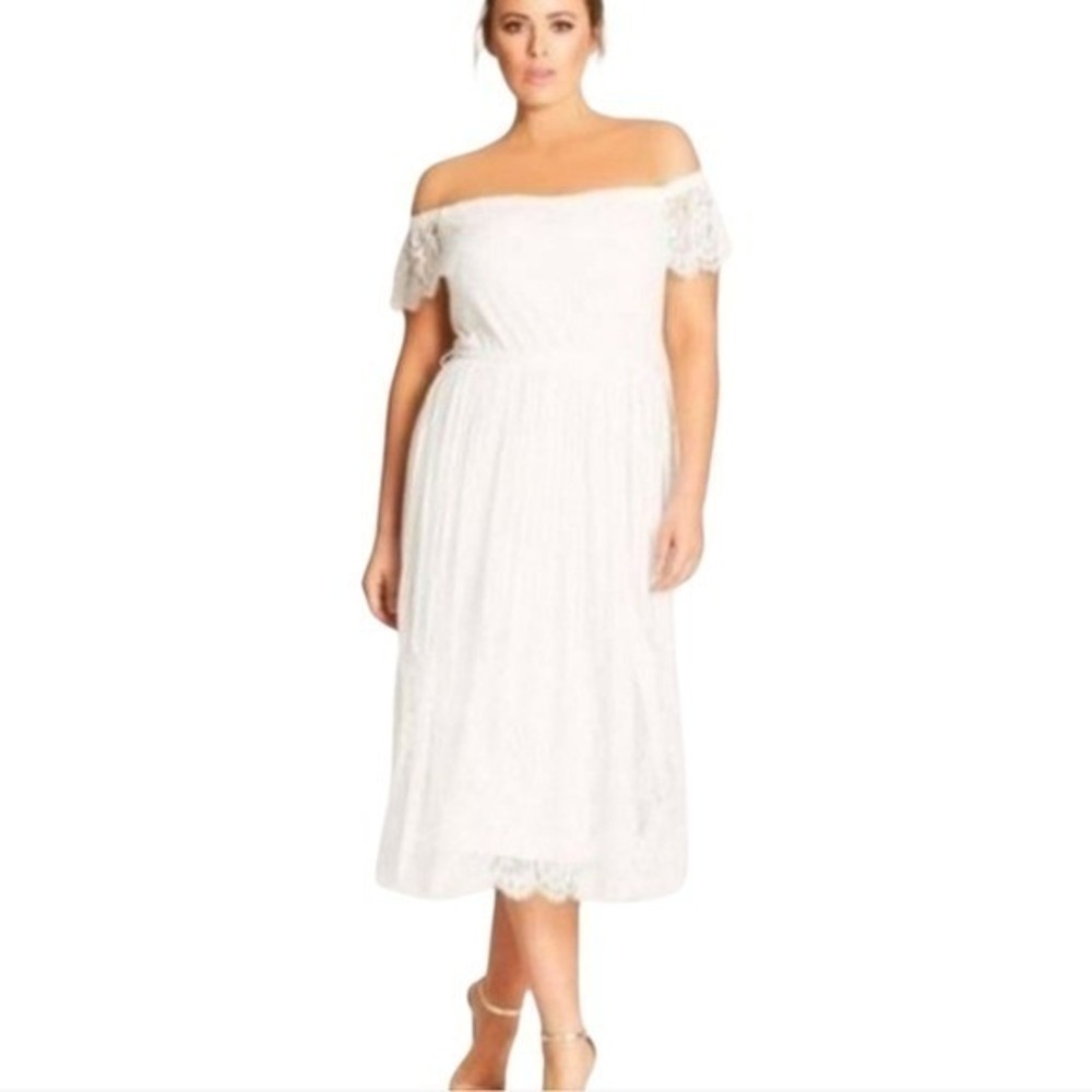 City Chic Vine Detail Off-Shoulder White lace Dress plus size XS 14 NEW!!‎